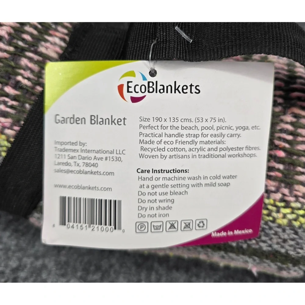 EcoBlankets Garden Blanket 53x75 Pink Striped Recycled Woven Carry Strap NEW